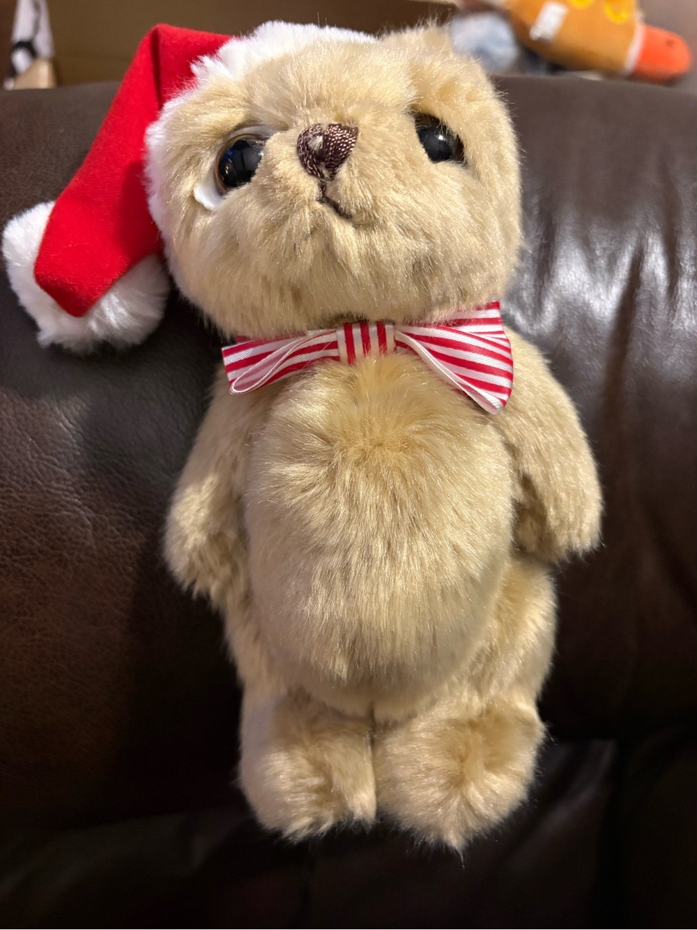 The Bearington Collection Bear with Red Santa Hat and Striped Bow